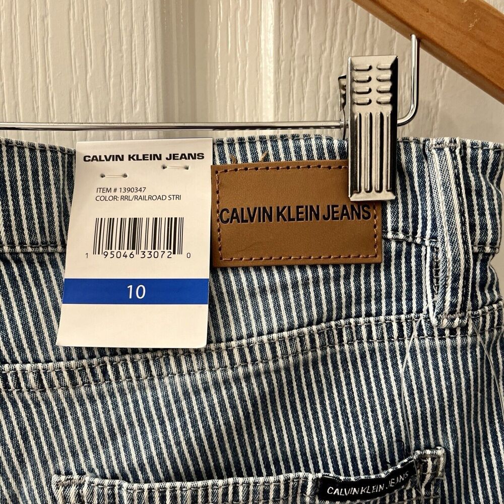 Calvin Klein Jeans Women's 10 Roll Cuff Denim Shorts Railroad Stripe High Rise - Picture 5 of 13